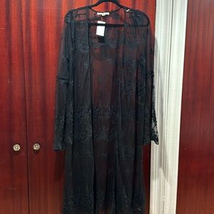 PAPAYA- LONG BLACK Mesh Embroidered Lace Kimono